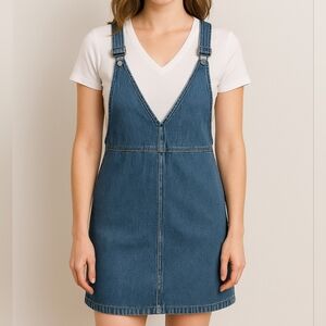 Hayden LA Denim Overall Dress Jumper Pinafore Medium Blue Jean Distressed Pocket